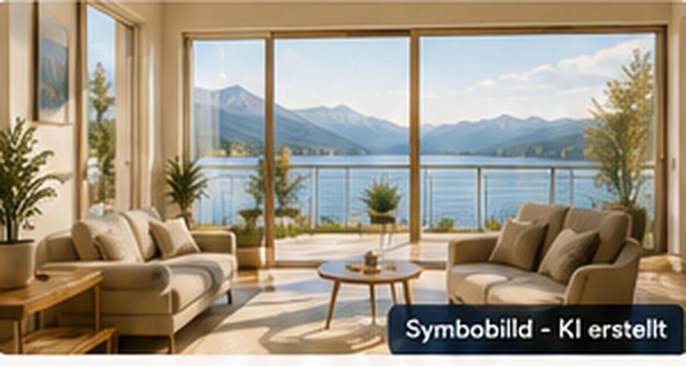 Helle Wohnimmobilie mit großem Fenster und Landschaftsblick